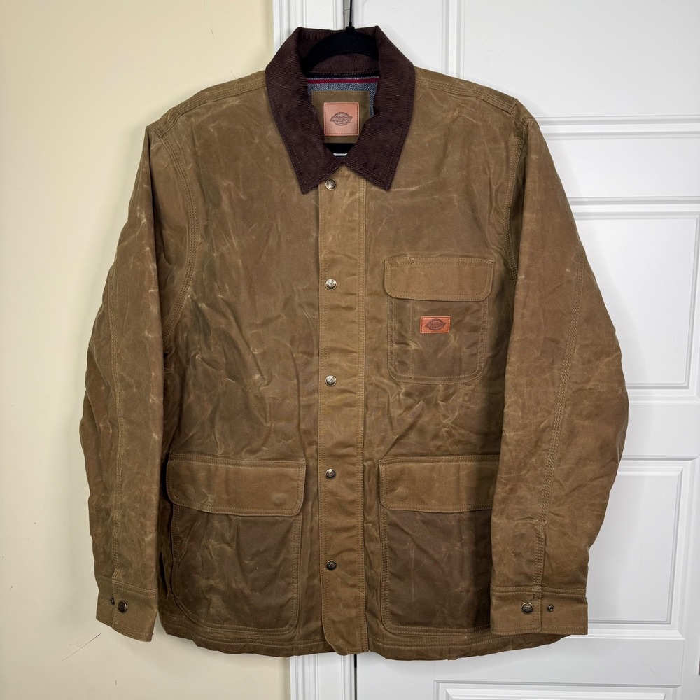 Dickies Chore Coat Mens Large Brown Waxed Canvas Flannel Lined Work Jacket Barn